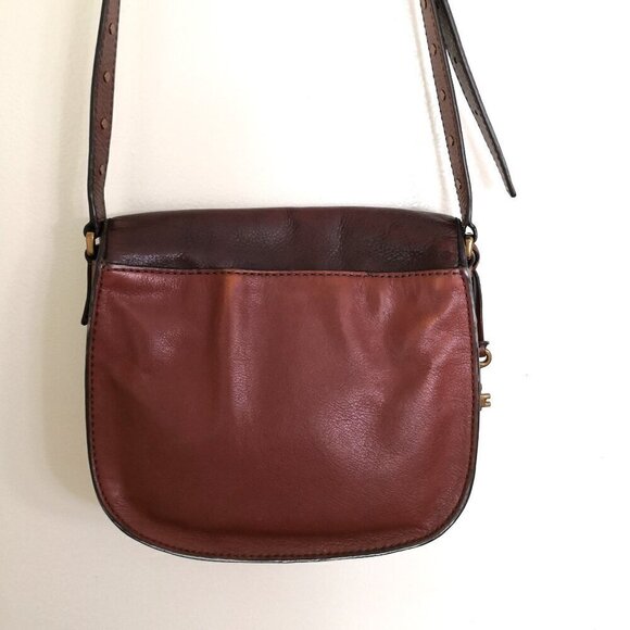 Fossil Women's Emi Multi Brown Color Block Crossbody Leather Handbag Saddle - Picture 5 of 10